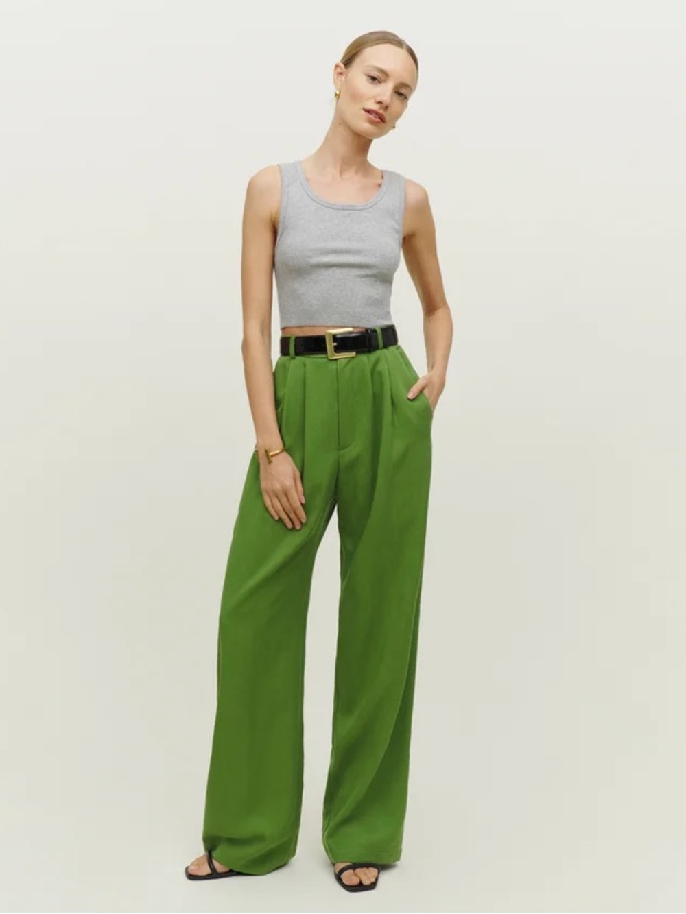 Reformation Mason High Rise Pleated Wide Leg Trouser Pant In Palm Green Size 4